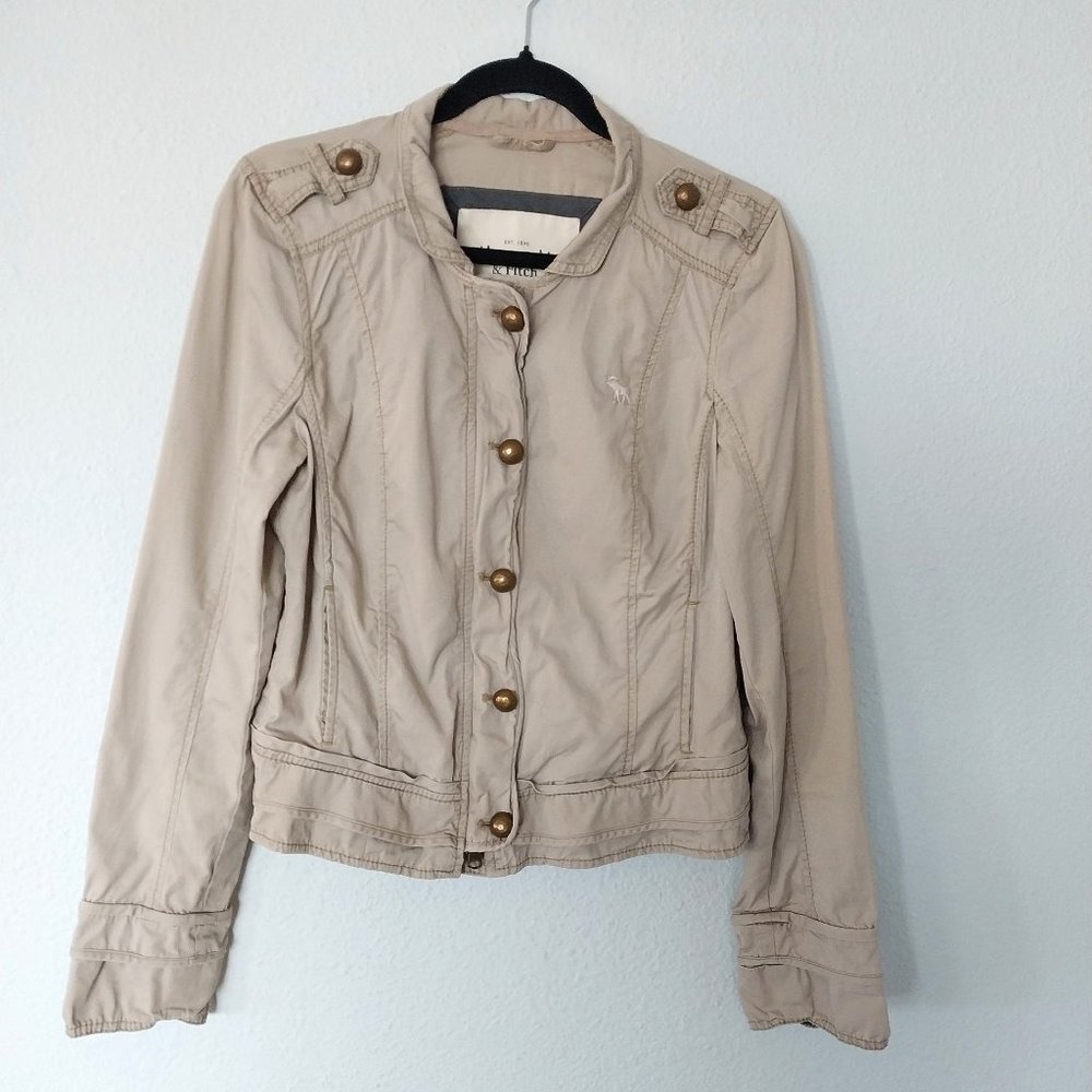 Abercrombie & Fitch Vintage Y2K Women's Khaki Military Style Cropped Jacket